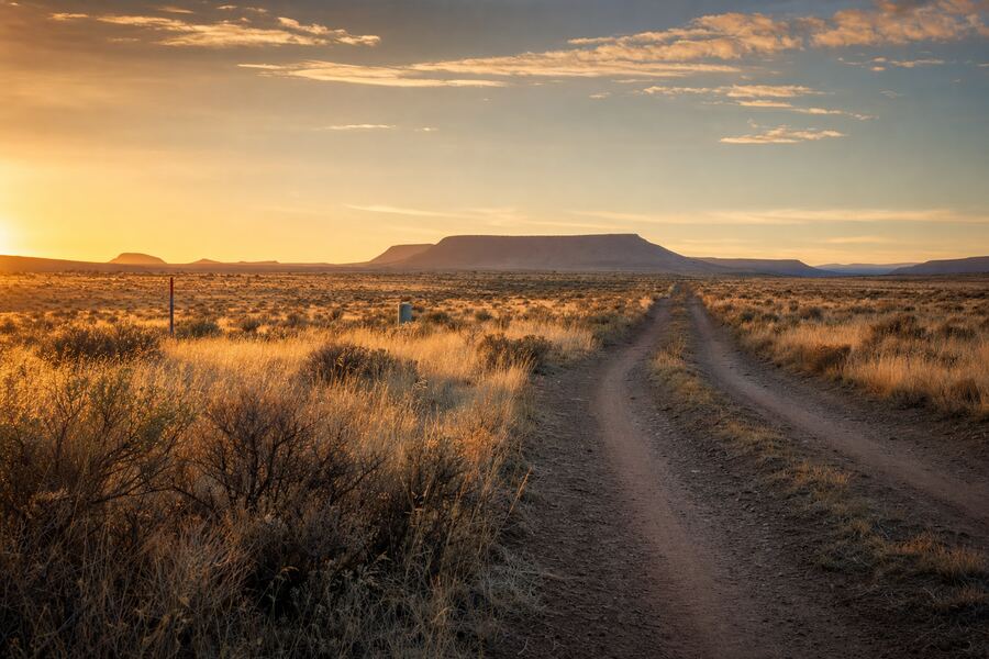 Open vacant land parcel in Chino Valley Arizona at golden hour