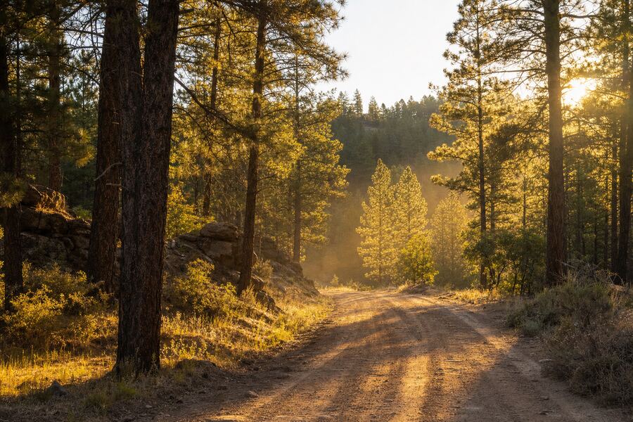 Forest road through ponderosa pines in the Prescott National Forest